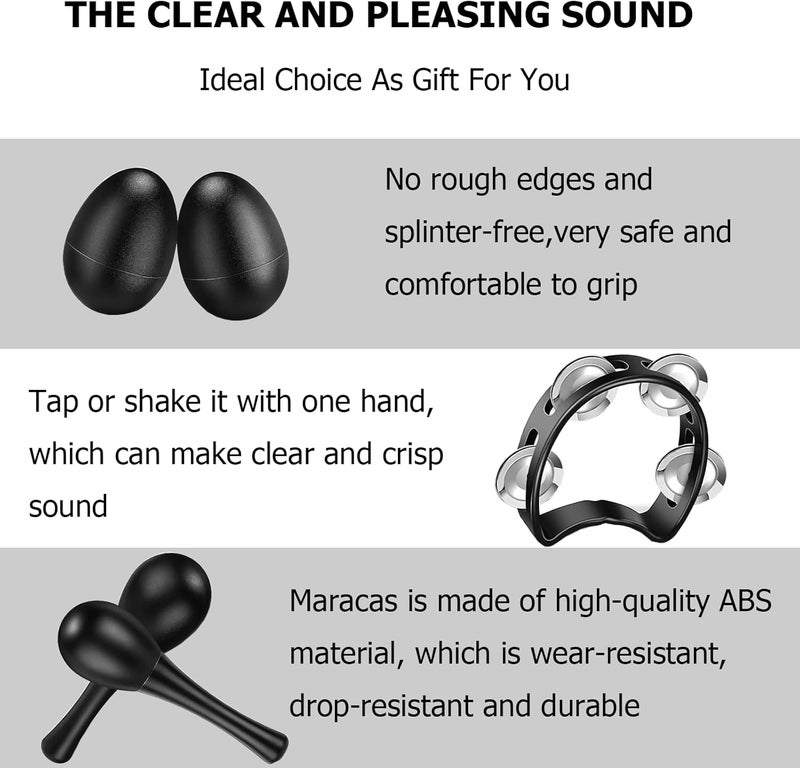MOONBACK 8 Pcs Tambourines for Adults Metal Jingles Hand Held Percussion Half Moon Tambourine, 4 Bells Tambourine, Wrist Bells, Egg Shakers, Sand Hammer, Hand Percussion Instrument Set for Party, KTV, Church - Image 4